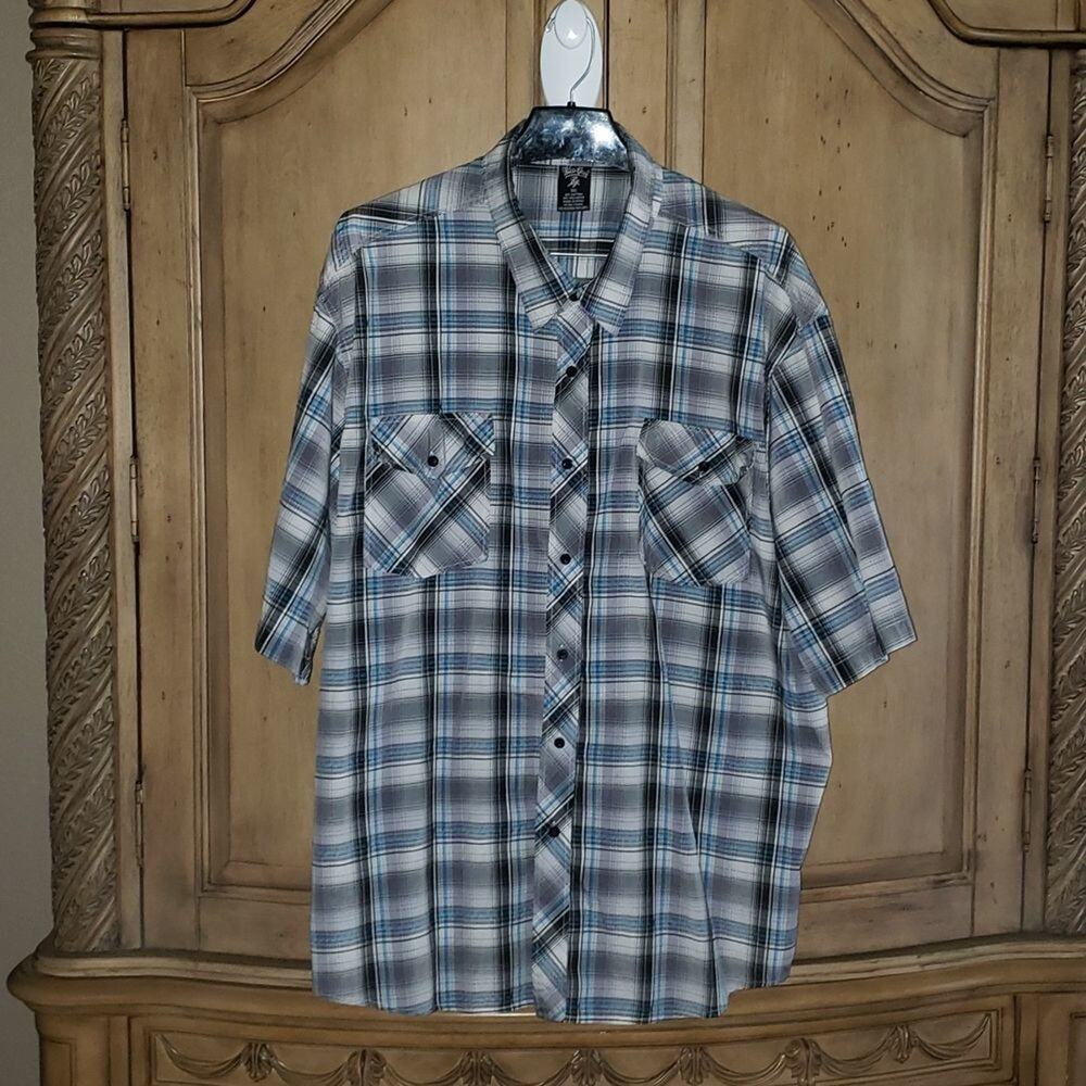Blue Gear Plaid Short Sleeve Button Down Shirt